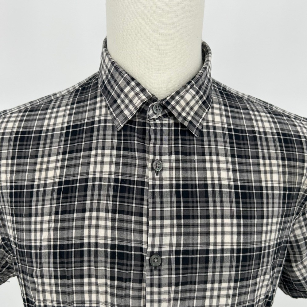 Mens Black Plaid Western Cotton Short Sleeve Collared Dress Shirt L Workwear - Picture 6 of 7